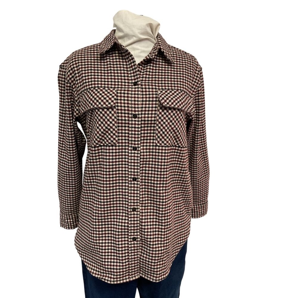 Abercrombie & Fitch Womens Oversized Flannel Shirt S Burgundy/Black/White Plaid